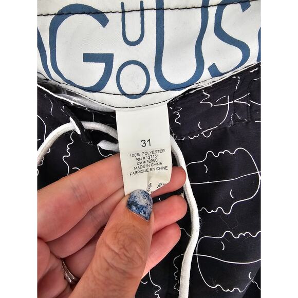 Y2K Ambiguous Mens Sz 31 Board Shorts Swim Trunks Black White Swimsuit - Picture 4 of 5